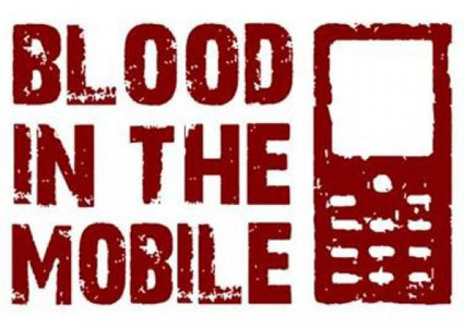 Disegno con la scritta blood in the mobile e un telefono stilizzato blood in the mobile