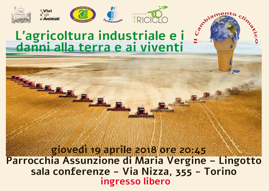 cartolina promozionale "L'agricoltura industriale e i danni alla terra e ai viventi" cartolina evento