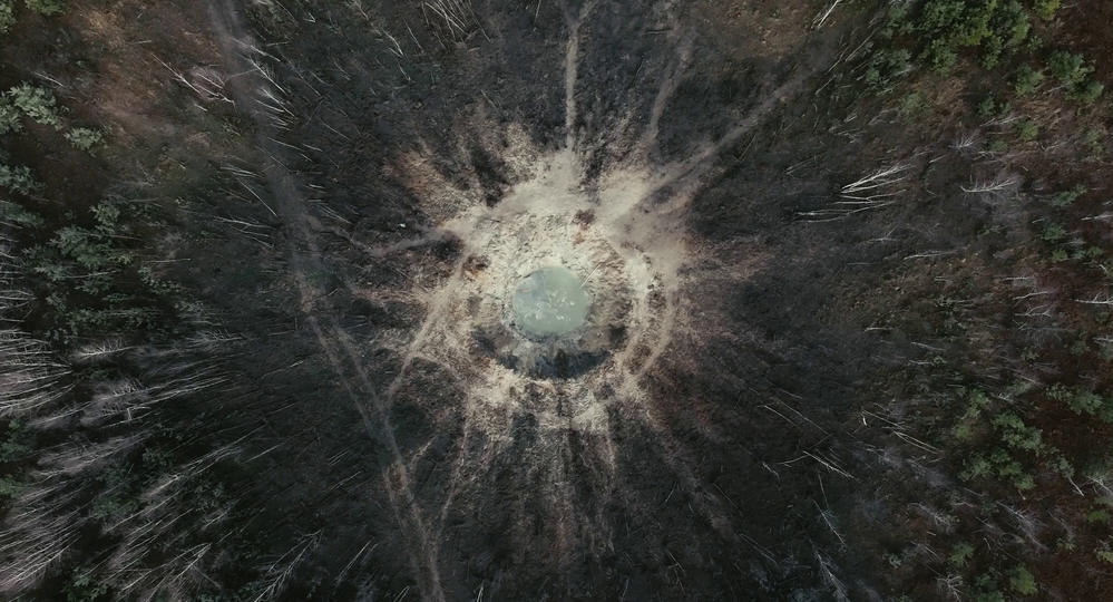 Cratere di una bomba nella foresta